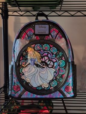 Disney Loungefly Aurora Stained Glass Mini Backpack - Iridescent Pink & Blue